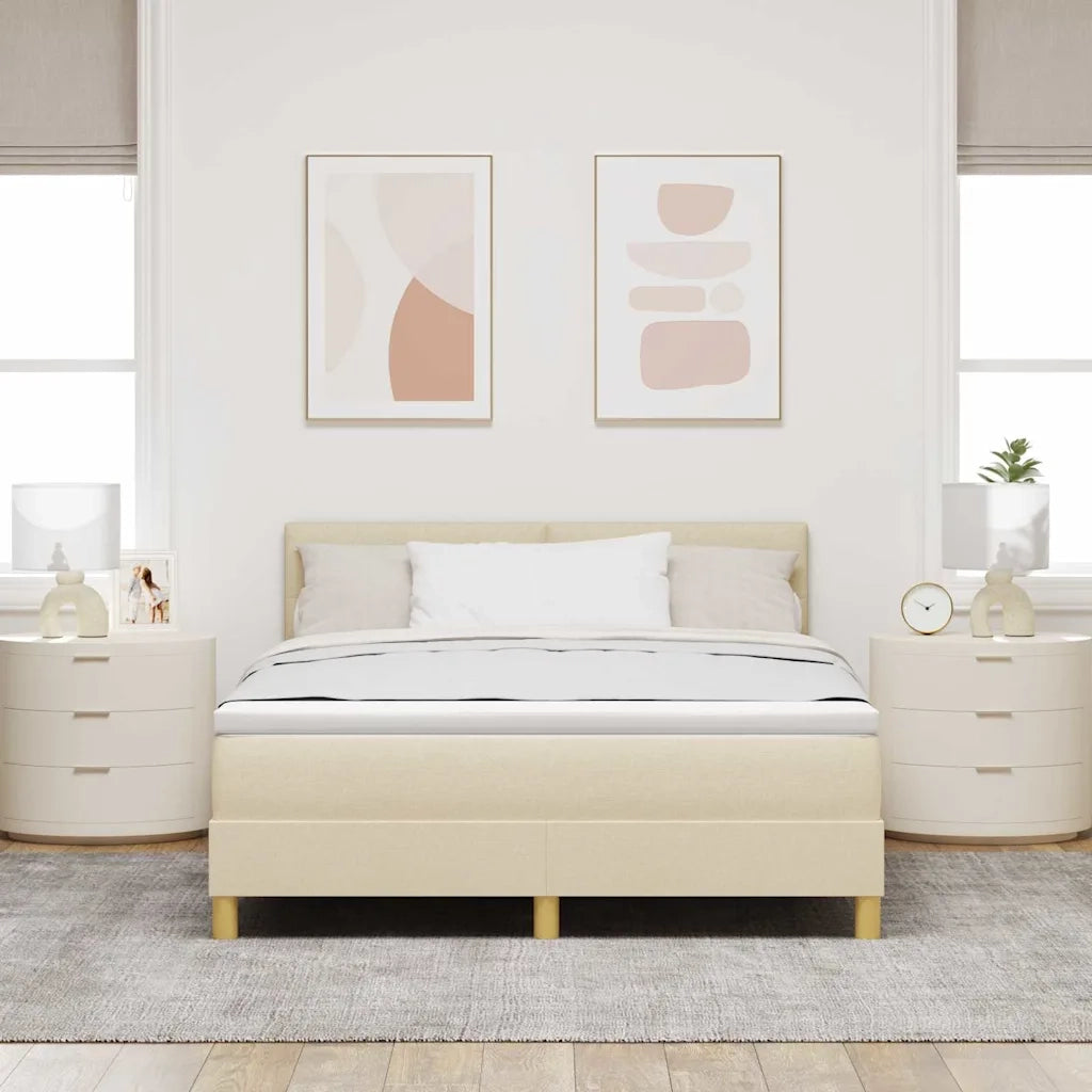 Letto a Sorgente LED con materasso Crema 160 x 200 cm Tessuto