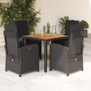 Set da Pranzo da Giardino 5 pz Nero con Cuscini in Polyrattan 3212475