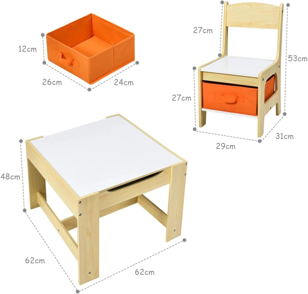 3 in 1 Tavolo e Sedie per Bambini, Set Mobili di 3 Pezzi Camera, Tavolino Bianco e Nero da Gioco, Multiuso, Cosigliata Età 3-7 Anni, in Legno