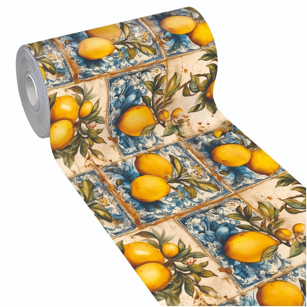 Tappeto Cucina Gomma Pvc Stampato Alta Risoluzione HD Antimacchia Antiscivolo Limoni Vintage - 51x340 Cm