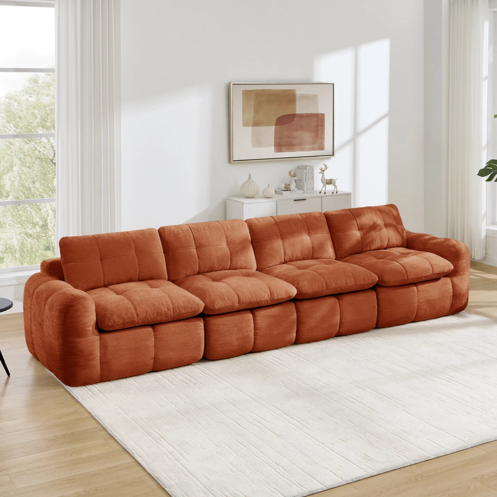 Divano modulare in chenille arancione 334x97x68 cm; senza struttura rigida