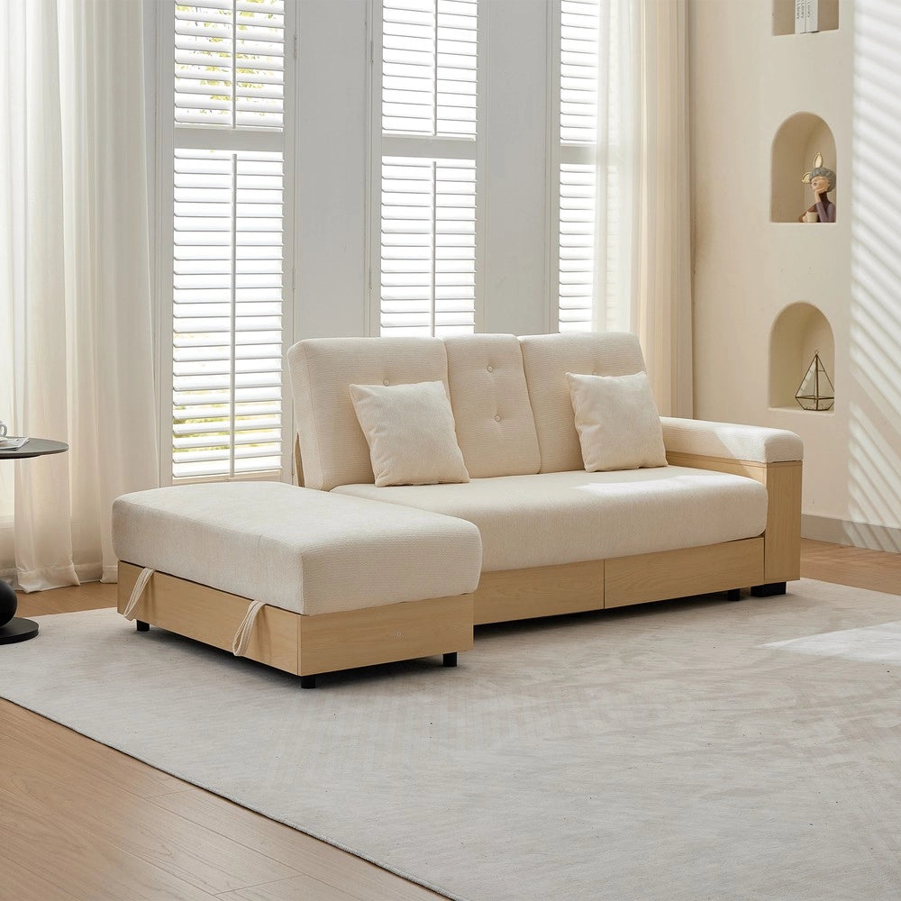 Divano angolare estraibile con cassetti ¨C Minimal ¨C Beige tessuto 217cm