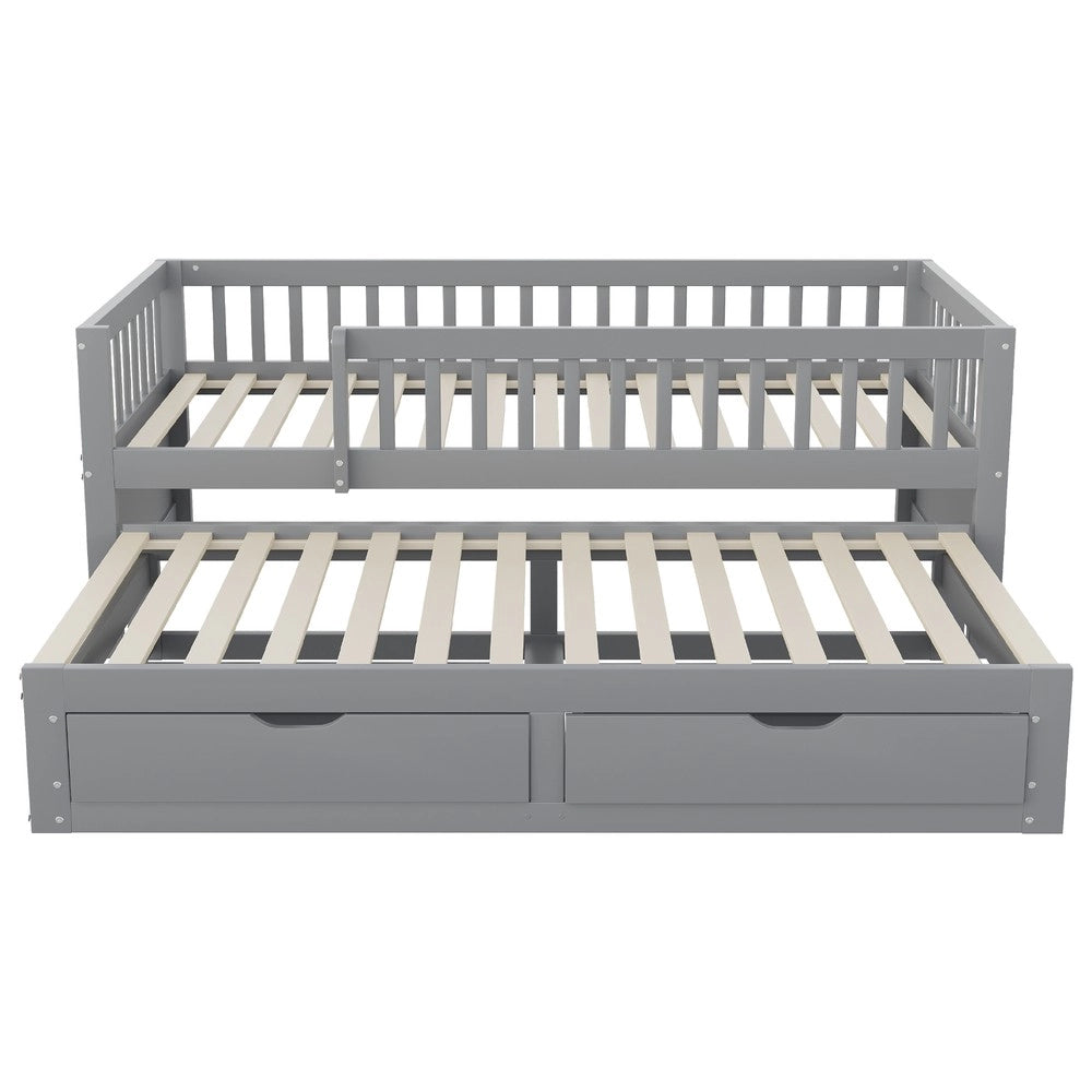 Letto in Legno Massello con 2 Cassetti e Rete a Doghe ¨C MINIMAL ¨C Grigio 90x200