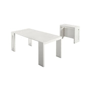 Tavolo allungabile Akam, Tavolo da pranzo estensibile, Consolle multiuso con allunghe, Made in Italy, Cm 186x80h76, Bianco