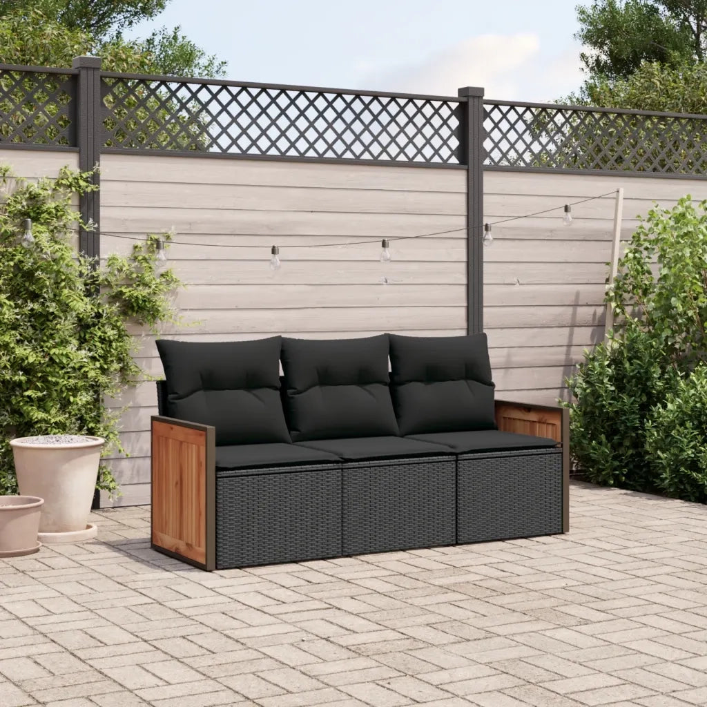 Set Divani da Giardino 3 pz con Cuscini in Polyrattan Nero 3227434