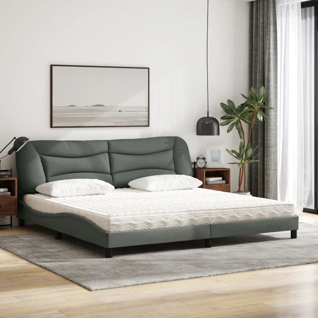 Letto con Materasso Hvar Grigio Scuro 200x200 cm in Tessuto