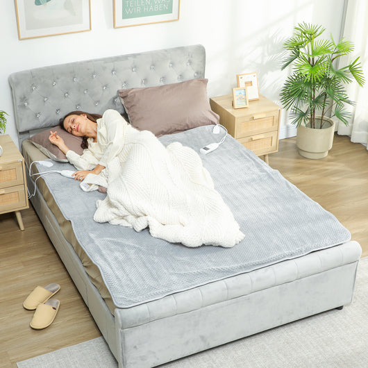 Coperta Elettrica 160x140 cm con 5 Livelli di Calore e 2 Telecomandi in Pile e Poliestere Grigio