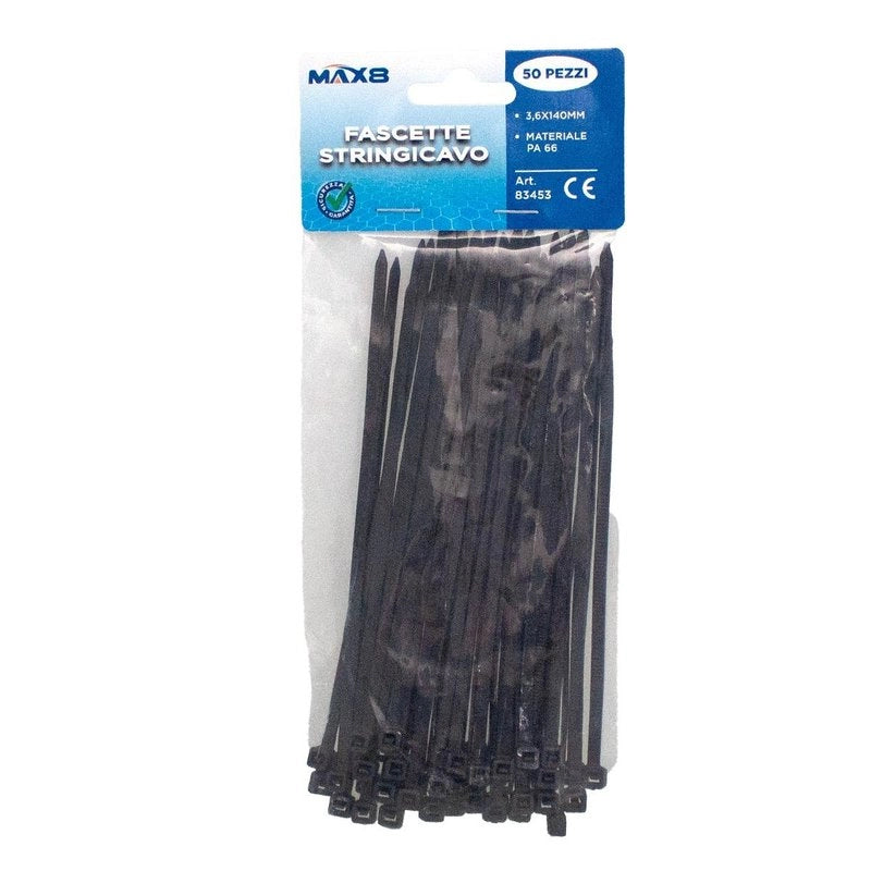 50 Pezzi Fascette Stringicavo Nero 3,6 X 140 MM