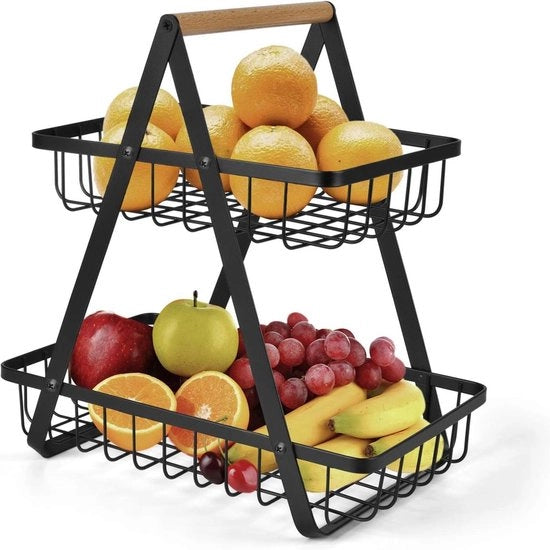 Fruitetaglia moderna a 2 livelli - Fruttaio metallico per pane e snack - Raccogliere in angolo in cucina