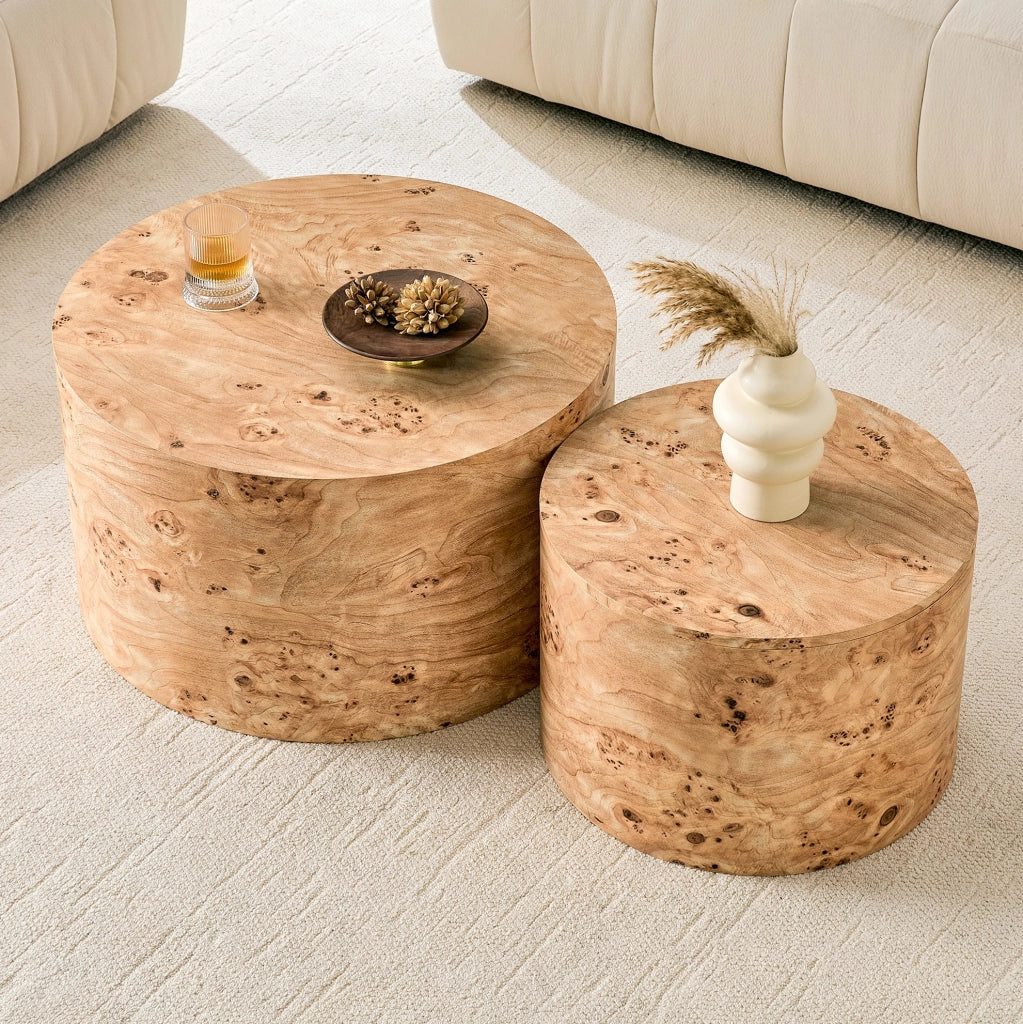 Set di 2 tavolini rotondi con vano contenitore e design impilabile