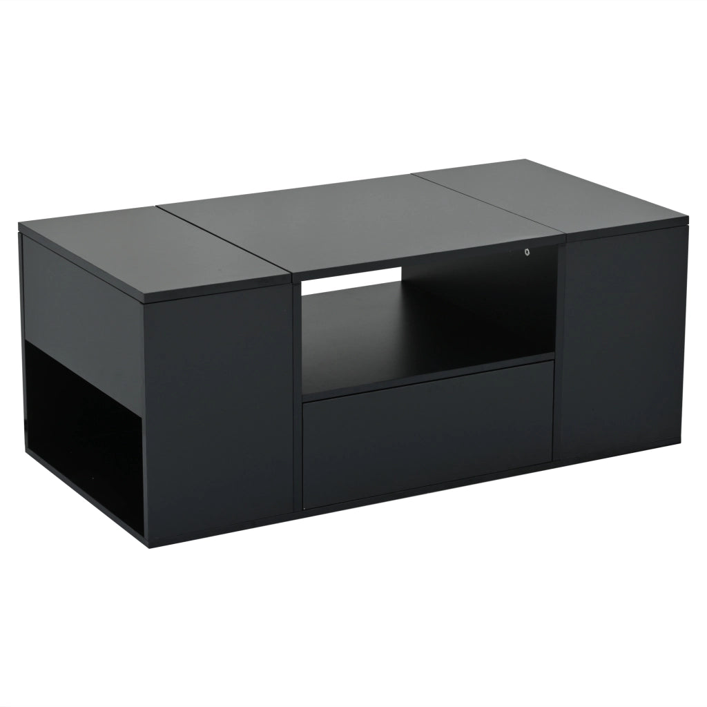 Tavolino da caffè con 1 cassetto e 2 ante; LED; per soggiorno; 100×50×40 cm; nero
