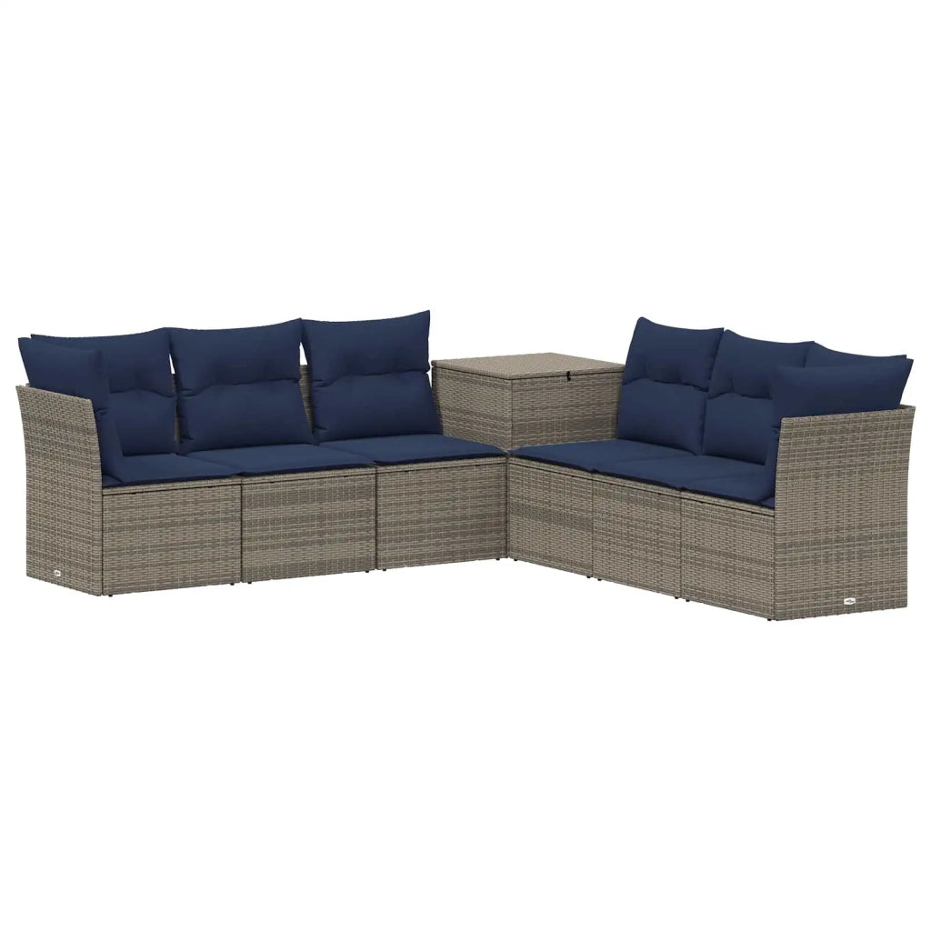Set di divani 7 pz Grigio e Blu Navy Rattan sintetico e Acciaio 3448765