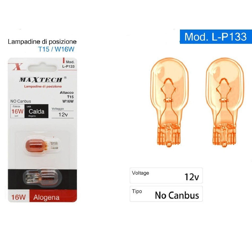 Trade Shop - Lampadine Di Posizione T15 W16w 12v Auto 16w Luce Calda Alogena L-p133 No Canbus -