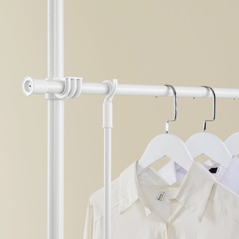 SoBuy KLS03-II-W Telescopic Appendiabiti da Terra, Robusto Stand Appendiabiti con Aste, Armadio Aperto Regolabile per Camera da Letto, Bianco