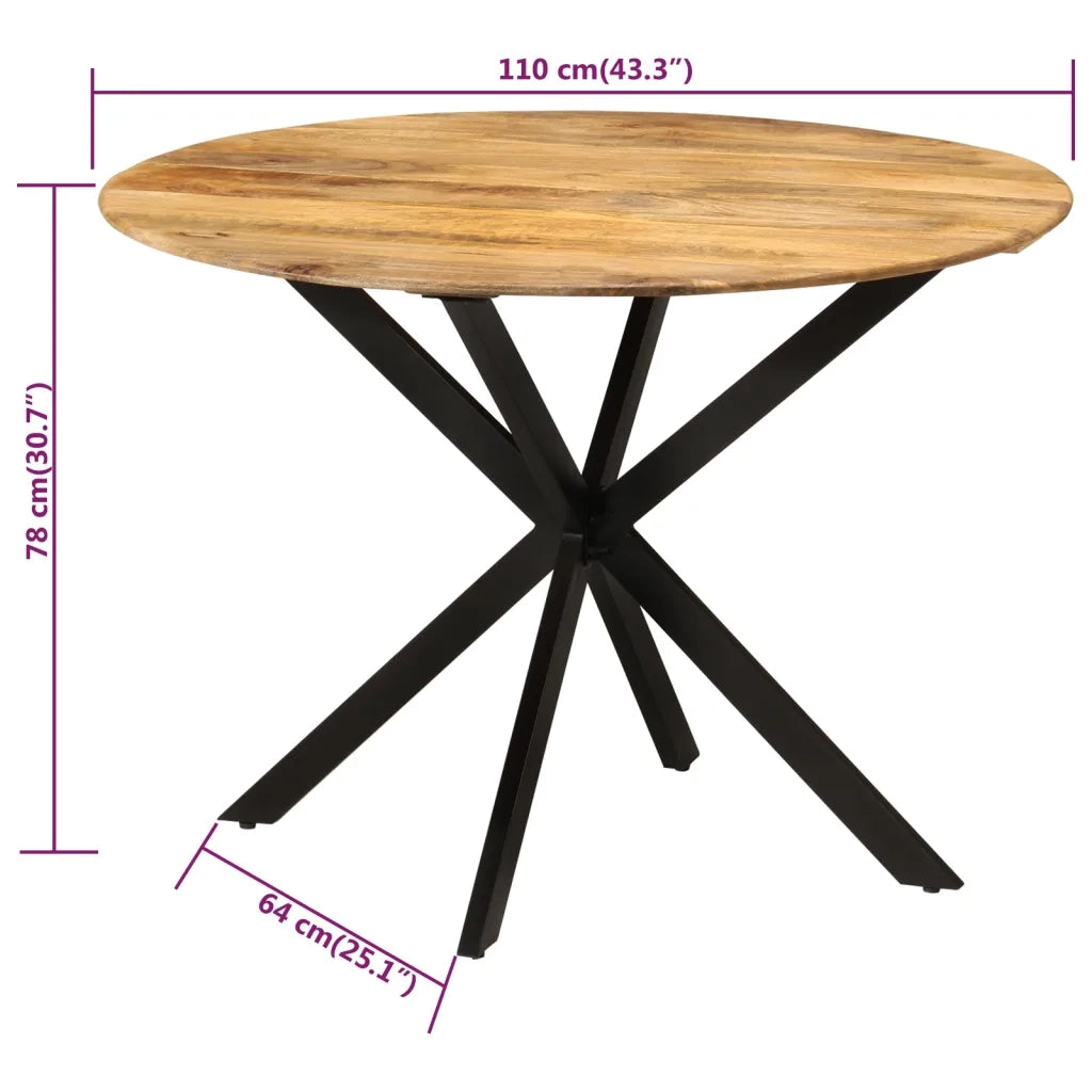 Tavolo da Pranzo Ã˜110x78cm in Legno Massello di Mango e Acciaio cod mxl 6539