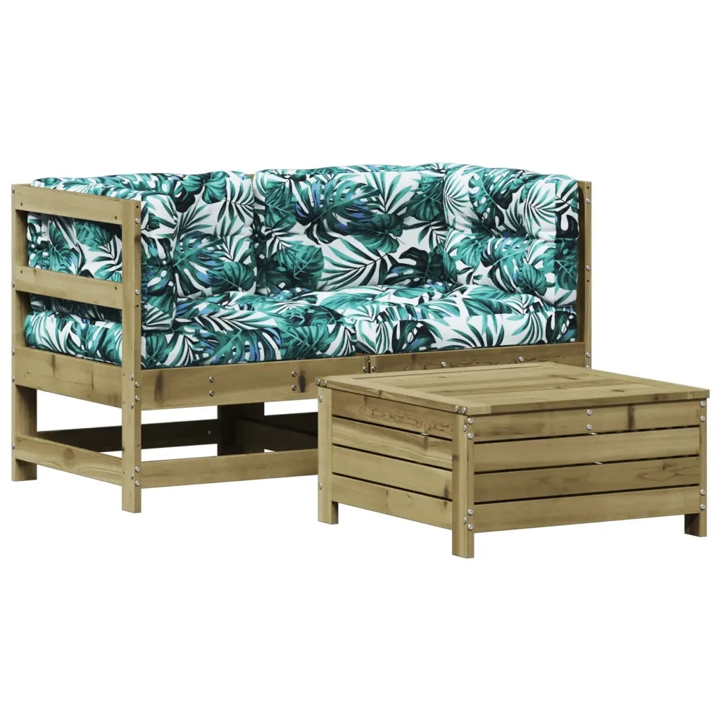 Set Divani da Giardino 3pz con Cuscini Legno Impregnato di Pino