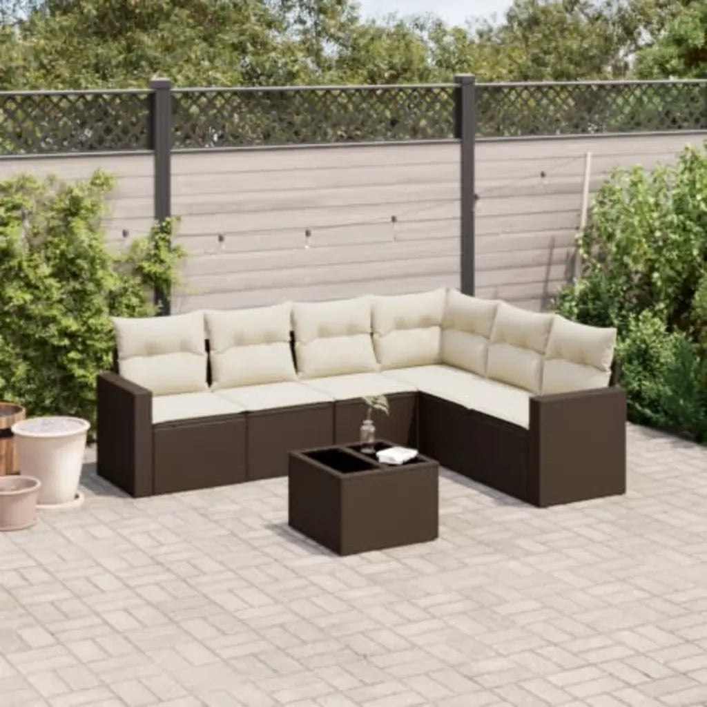 Set Divani da Giardino 7 pz con Cuscini Marrone in Polyrattan 3251360