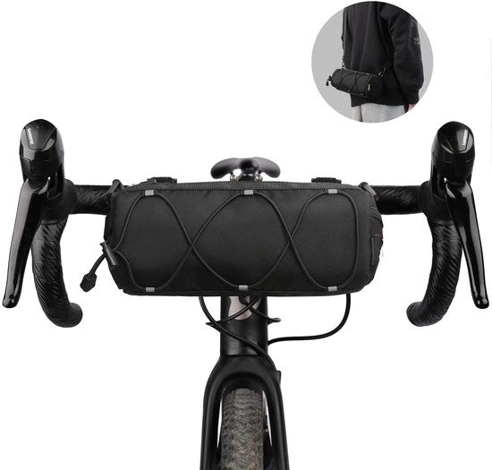 Tas di trasporto per bicicletta con contenitore anteriore e cinturino per spalle per bicicletta da corsa e mountain bike - tas di trasporto per escursioni in bicicletta (nero)
