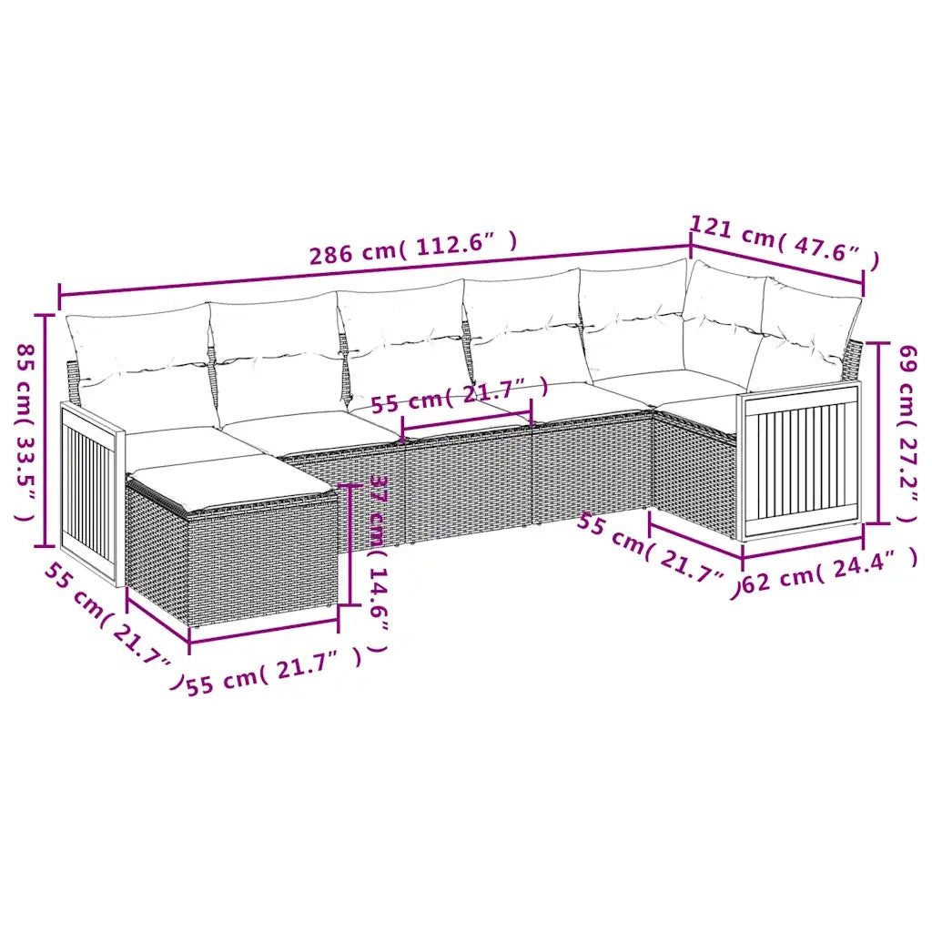 Set Divani da Giardino 7 pz con Cuscini Grigio in Polyrattan 3227874