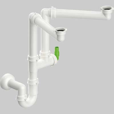 SIFONE PER LAVELLO SALVASPAZIO A 2 VIE CON ATTACCO LAVASTOVIGLIE 11/2 x Ø40 mm 11/2 x Ø40 mm - 1 pezzi - Idroweb