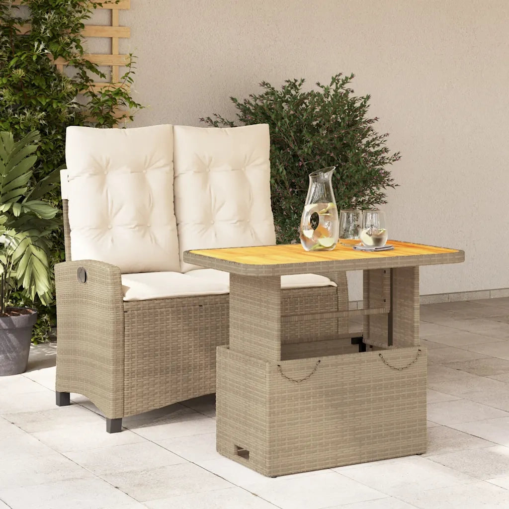 Set da Pranzo da Giardino 2 pz | Set Salotto da Giardino con Cuscini Beige in Polyrattan