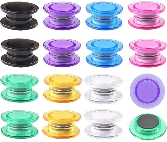 Magnetismo per bacheche magnetiche - 28 pezzi in 7 colori, forte, trasparente, rotondo, piccolo, colorato - per frigorifero, lavagna bianca, parete magnetica, bacheca da parete