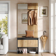 Set appendiabiti con specchio e panca portascarpe naturale