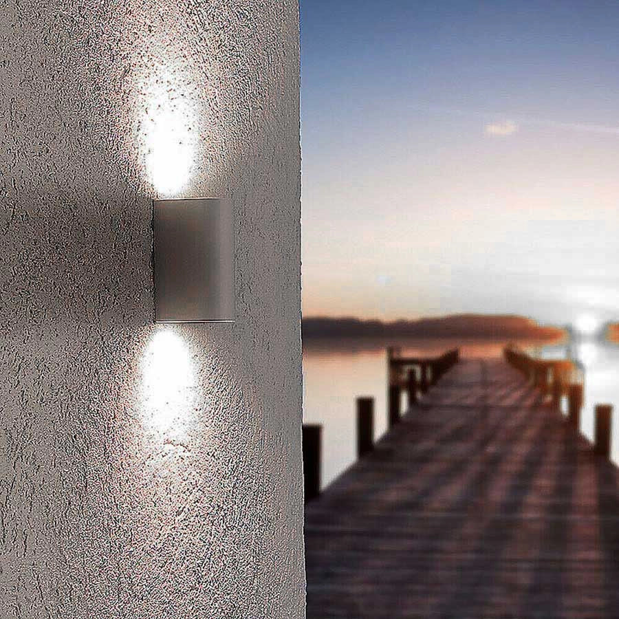 APPLIQUE LED 6W CON DOPPIA EMISSIONE LUMINOSA A LUCE FREDDA 6500K° - DESIGN CILINDRICO IN ALLUMINIO PER ESTERNI IP65
