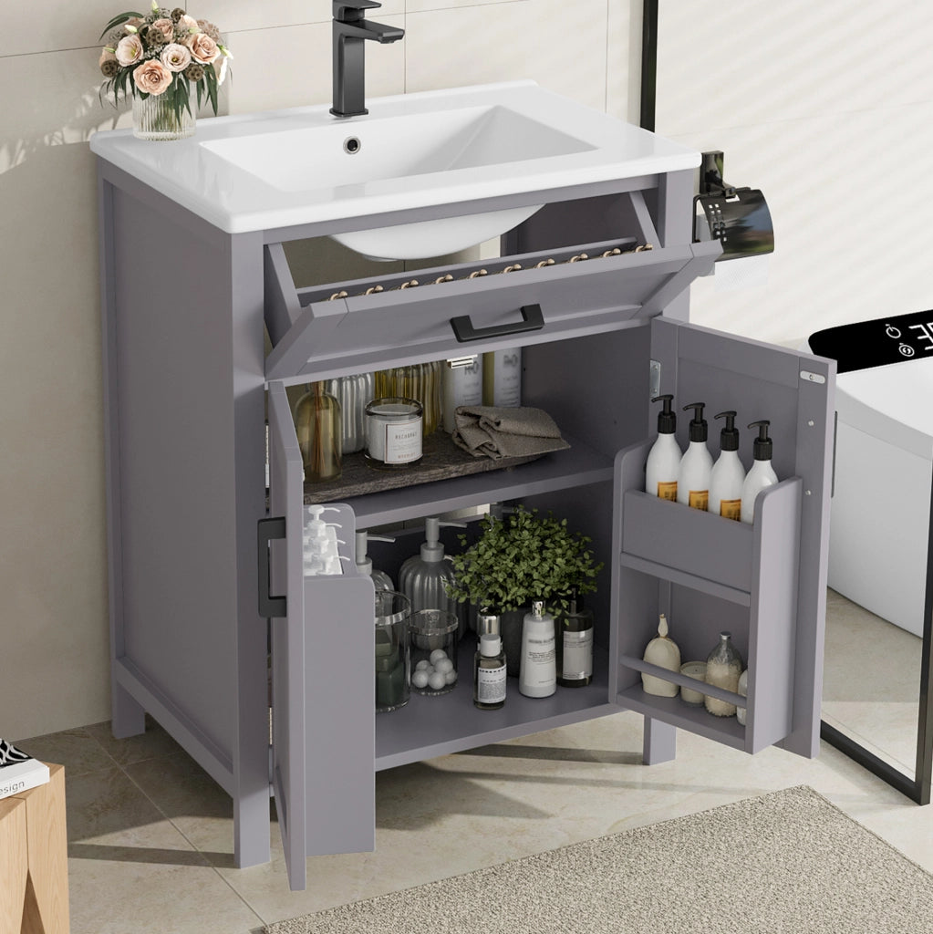 Mobile bagno freestanding grigio con lavabo in ceramica 60 cm