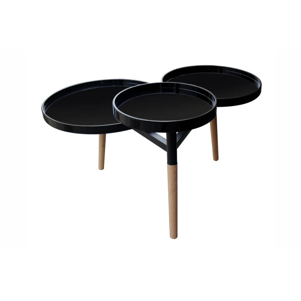Tavolino di design Butler a 3 ripiani nero e bambu'