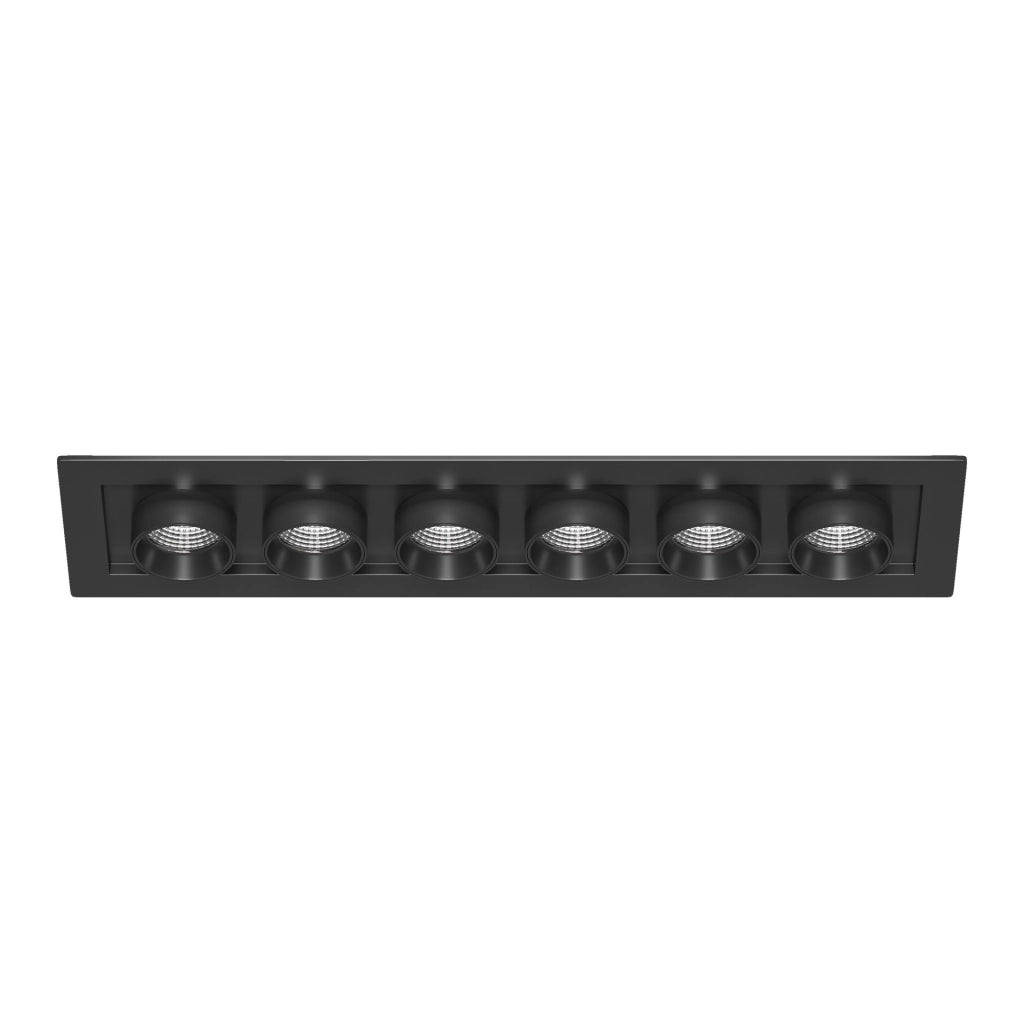 Mini Oxo Faretto LED da Incasso Rettangolare 6 Luci 36W Orientabile Tecnologia Switch CCT 2700K 3200K 4000K Finitura Nero Opaco Professional