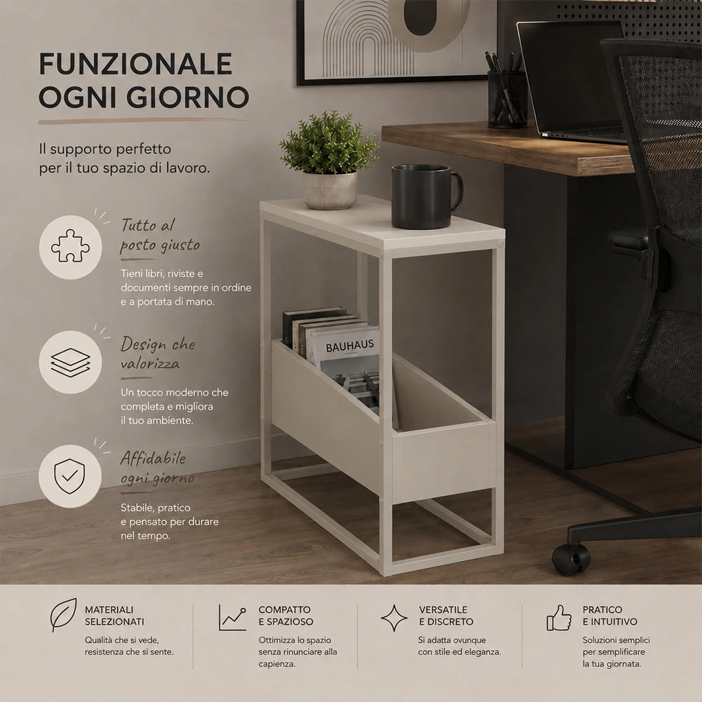 Tavolino Laterale Divano a 2 Ripiani Tavolo Multiuso Bianco e Sabbia 60x22x62cm