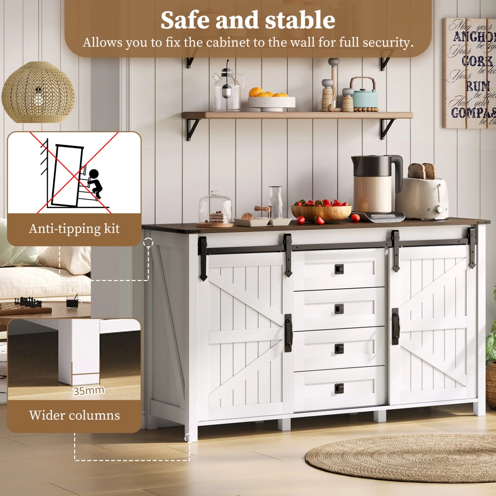 Credenza con Cassetti e Ante Scorrevoli ¨C MINIMAL ¨C Bianco, 137 cm