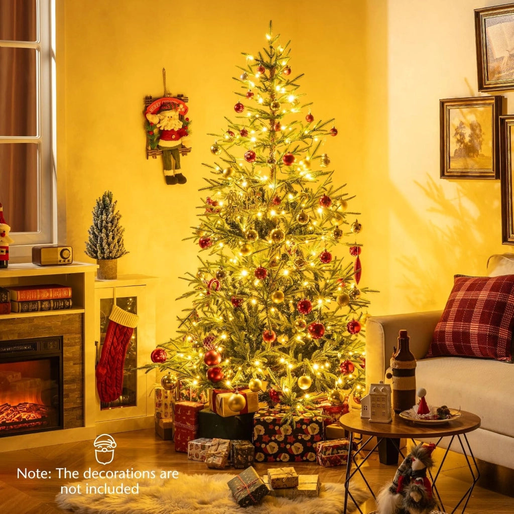 Albero di Natale Artificiale Pre-illuminato 180 cm, Albero di Natale con 250 Luci LED Calde e Multicolori, 11 Modalità, 530 Rami PVC e PE, Base Metallica Pieghevole (180 cm)