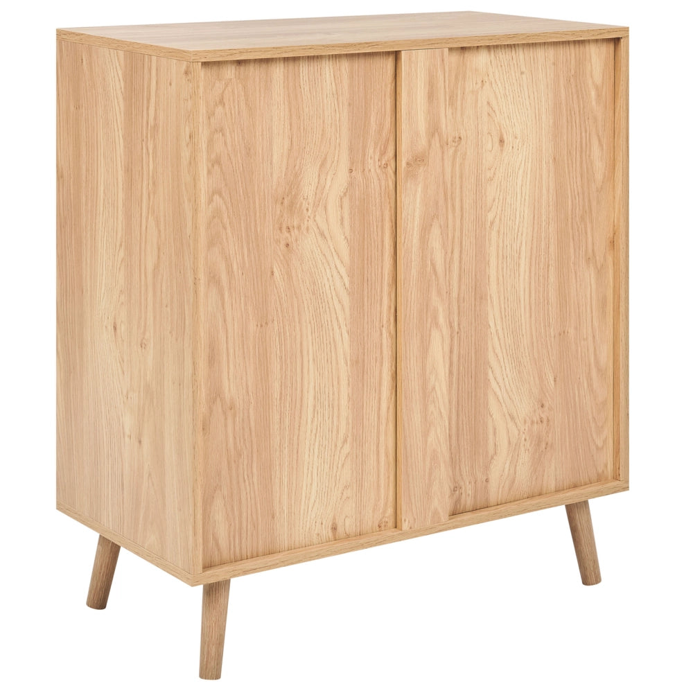 Credenza bianca e chiara in MDF impiallacciato in particelle di legno a 2 ante con ripiani Soluzione di archiviazione scandinava per la camera da letto