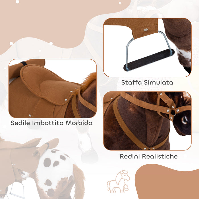 Cavallo a Dondolo per Bambini Realistico 85x28x60 cm in Peluche e Metallo Marrone