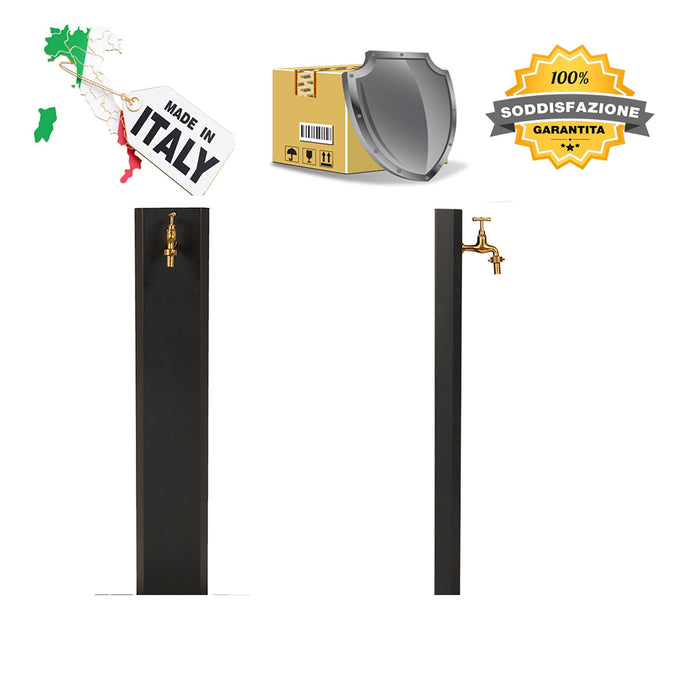 Fontana da Giardino Design a Colonna Ovale Rubinetto in Ottone Senza Base Antracite
