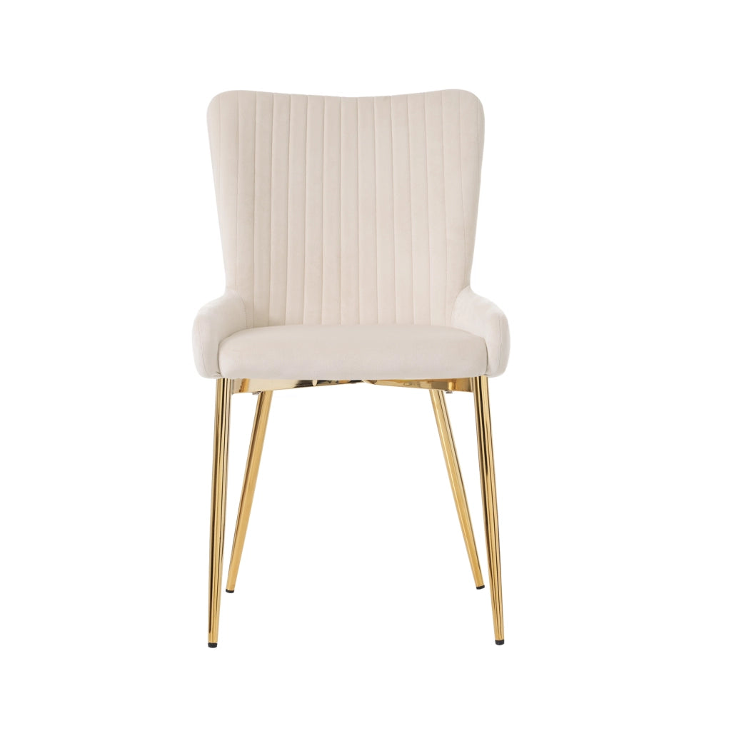 Set di 2 sedie da pranzo in velluto beige con gambe in metallo dorato