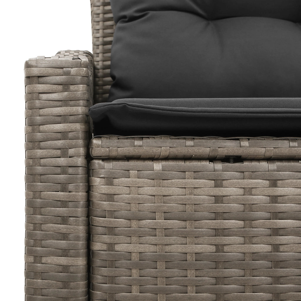 Divano da Giardino a 2 Posti con Ripostiglio e Cuscini Grigio in Rattan