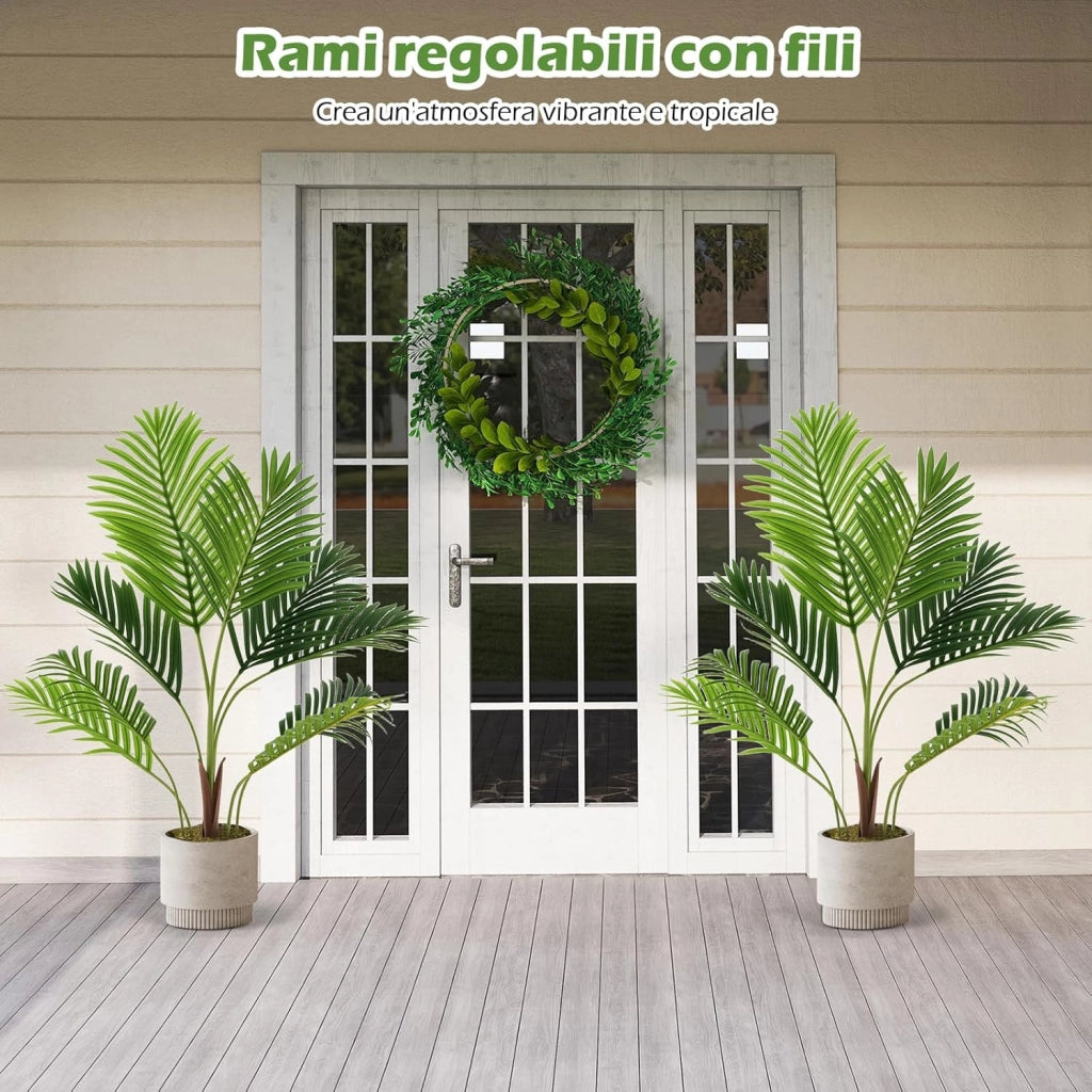 Set di 2 Piante Artificiali di Palma 90 CM/140 CM, Pianta Finta in Vaso da Interno ed Esterno, Decorazione Moderna per Soggiorno, Veranda, Ufficio e Negozio (90 cm)