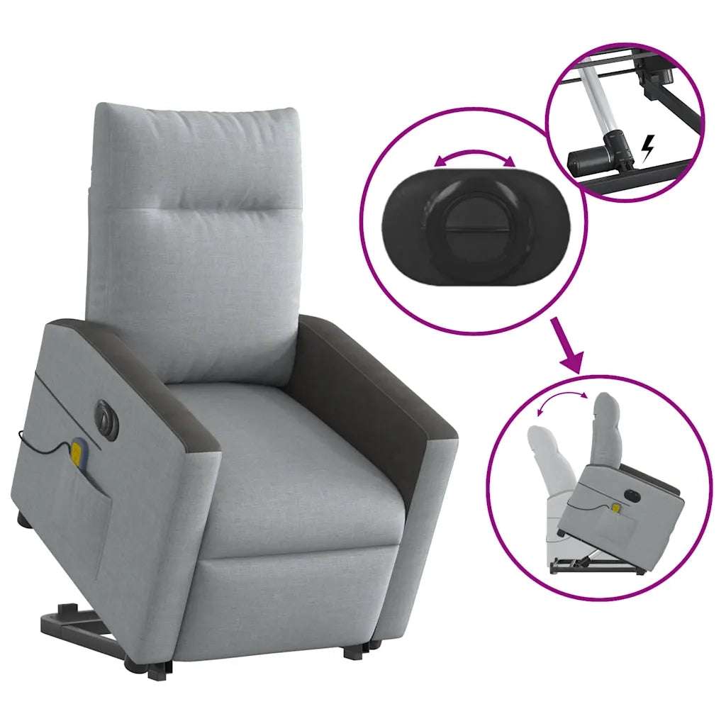 Poltrona Alzapersona Massaggi Elettrica Grigio Chiaro Tessuto 3324073