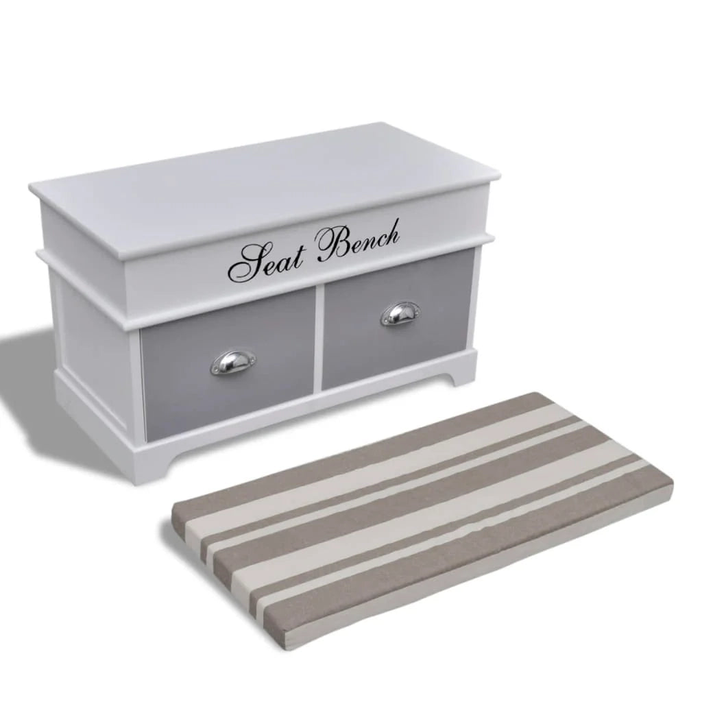 Panca da ingresso con contenitore cuscino grigio 2 cassetti bianchi 02_0021241
