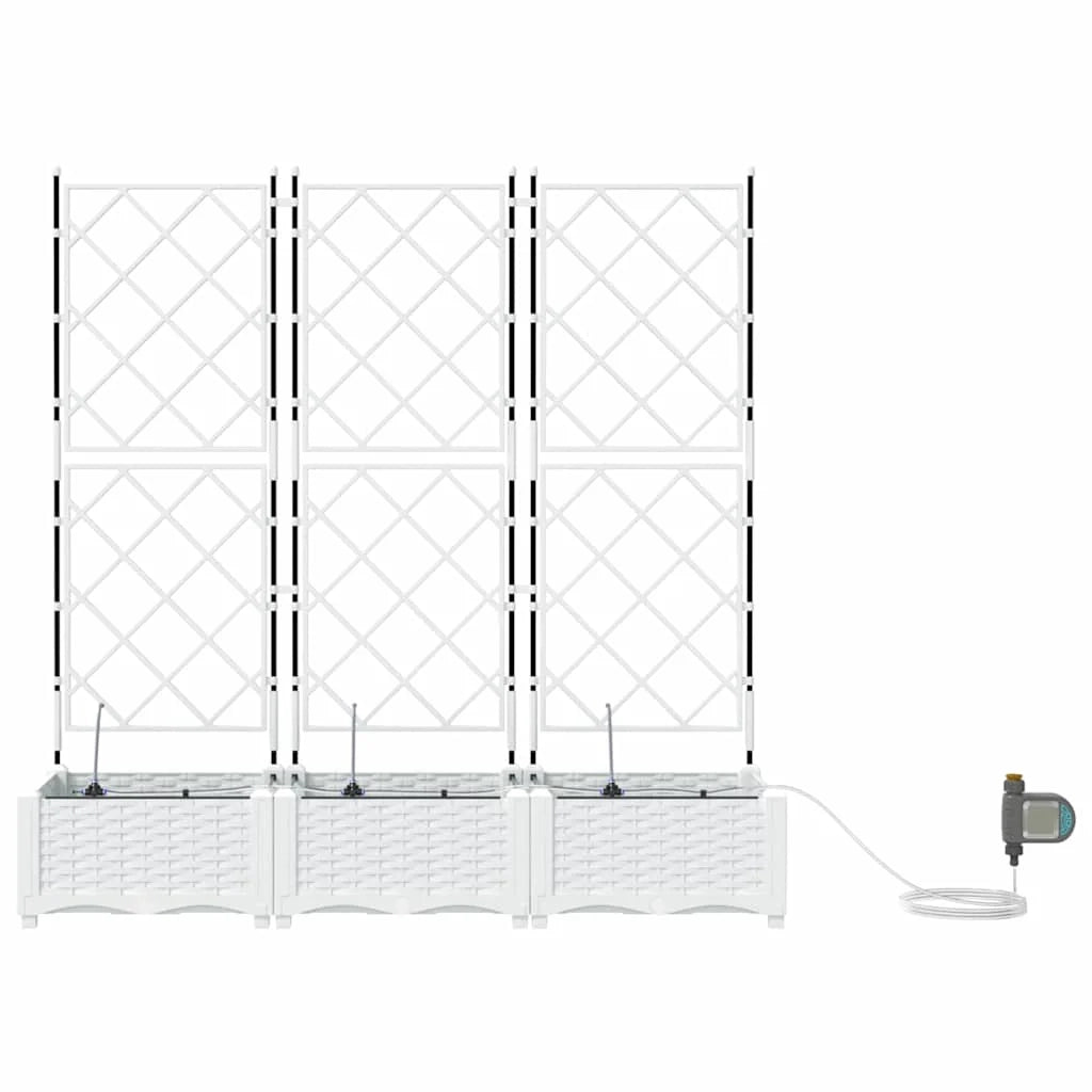 Set di 3 fioriere da giardino moderne 120 x 40 x 126 cm con irrigazione sostenibile in acciaio bianco 02_0058615