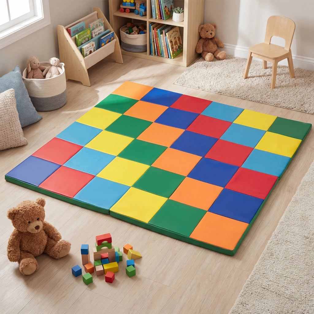 Tappetino attività patchwork per bambini pieghevole impermeabile-Tappetini da gioco set 2 pz 144x144cm Colorato