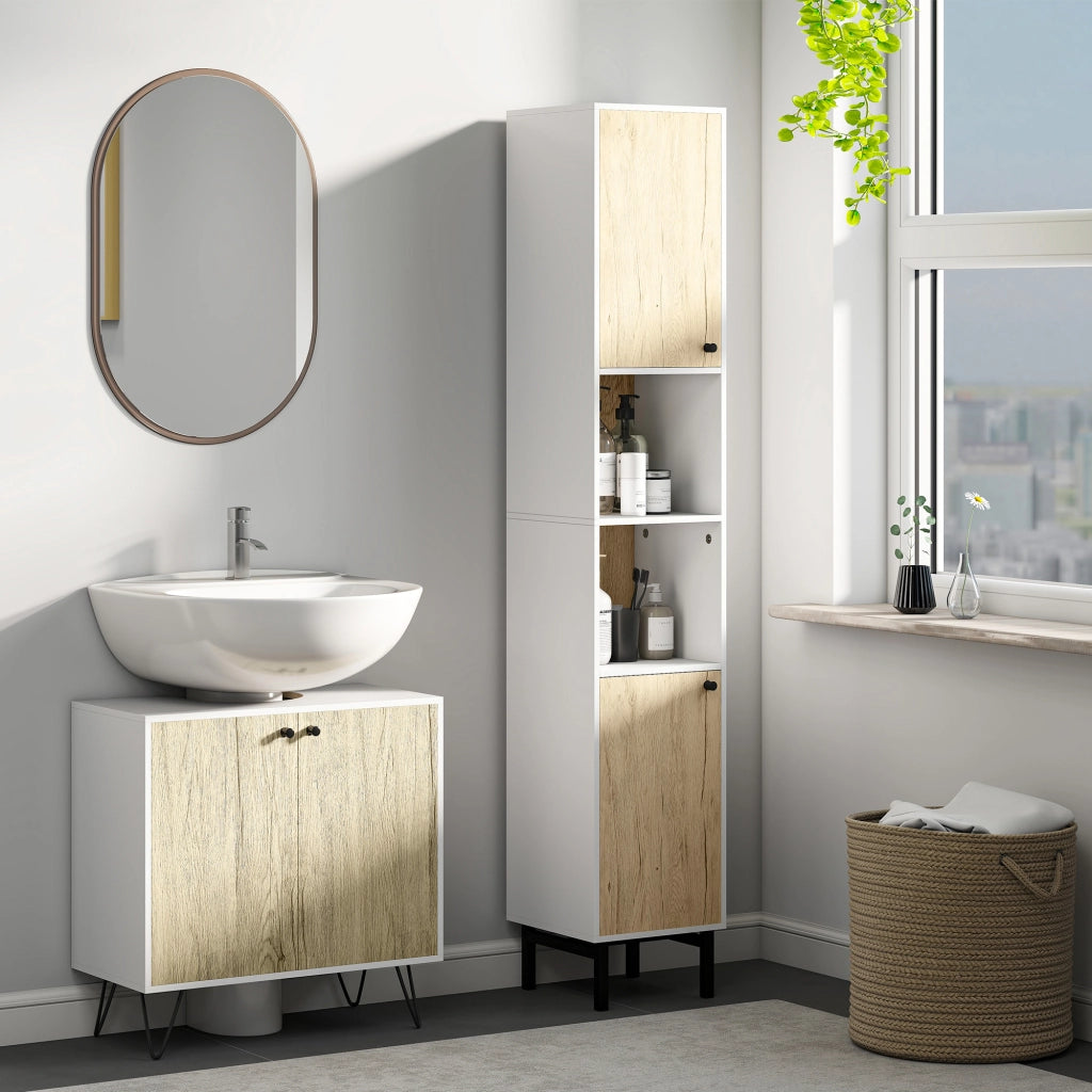 Colonna Bagno con Ante e Ripiani ¨C Zephmum ¨C Bianco e Rovere 31,5x30x169 cm
