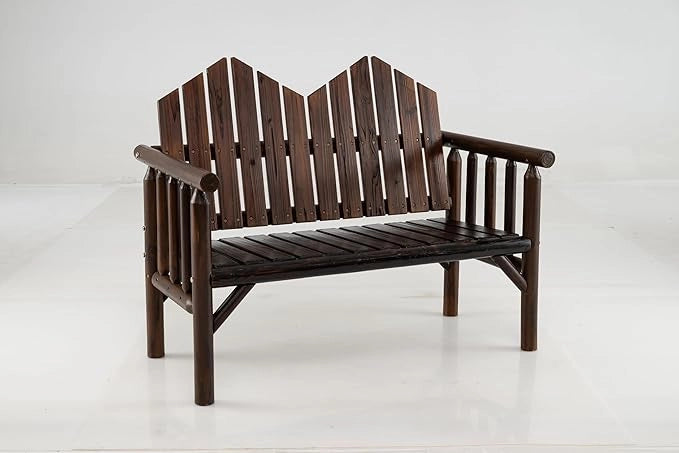 Panchina a 2 Posti per Patio, Divano in Legno con Schienale Inclinato, Sedile a Doghe e Braccioli, Panchina da Esterno per Veranda, Giardino, Portata 300 kg