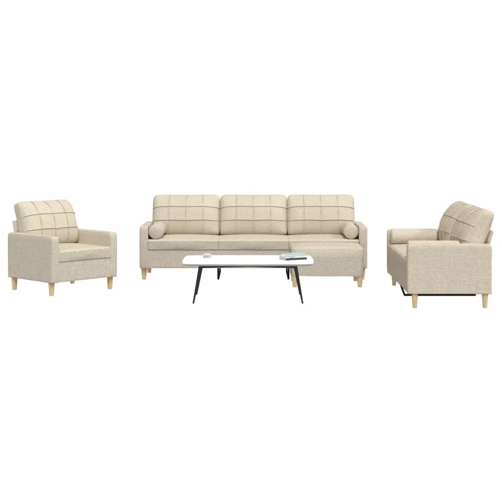 Set Divani 4 pz con Poggiapiedi e Cuscini Crema Tessuto
