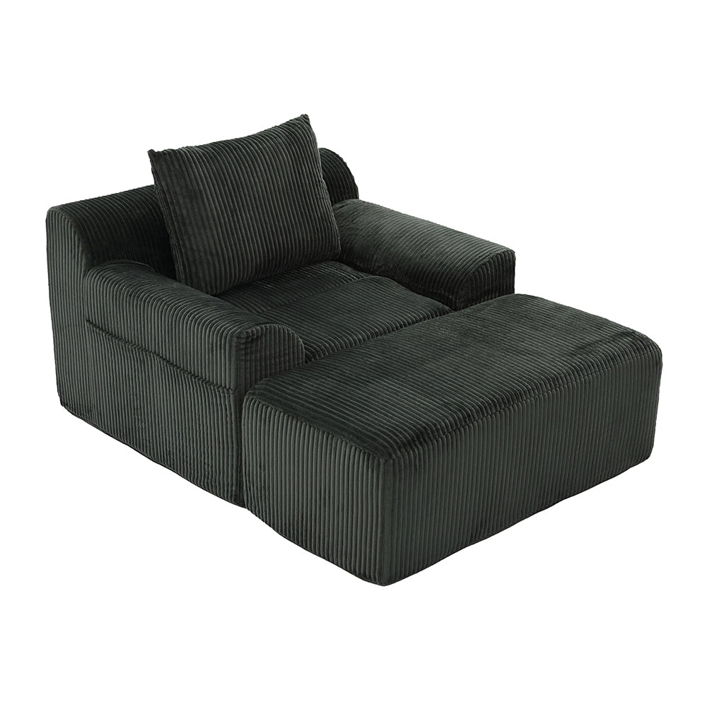Poltrona oversize - Xylo - Velluto costato con tasche laterali, pouf e nessun assemblaggio