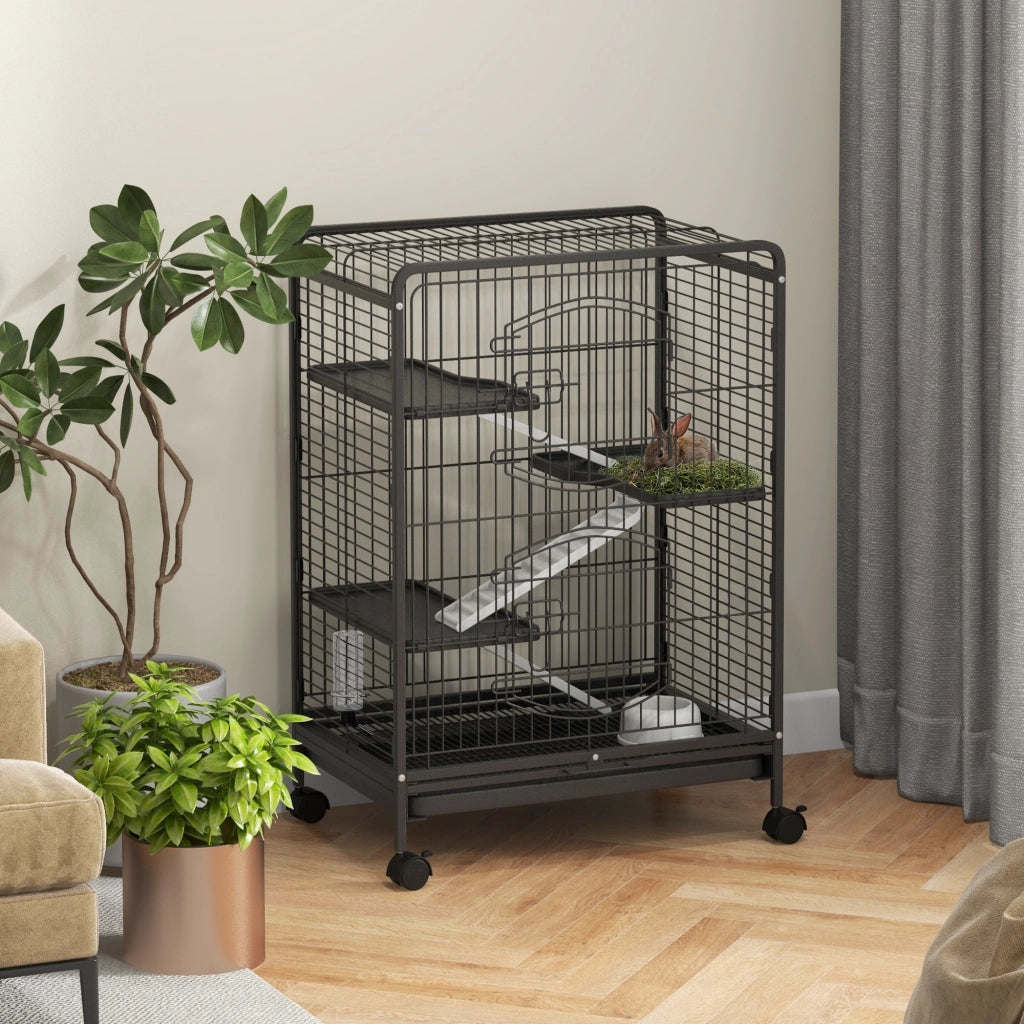 Gabbia per Piccoli Animali con Ruote ¨C zephmum ¨C 3 Rampe, 3 Piattaforme, Nero, 61.5x44x95 cm