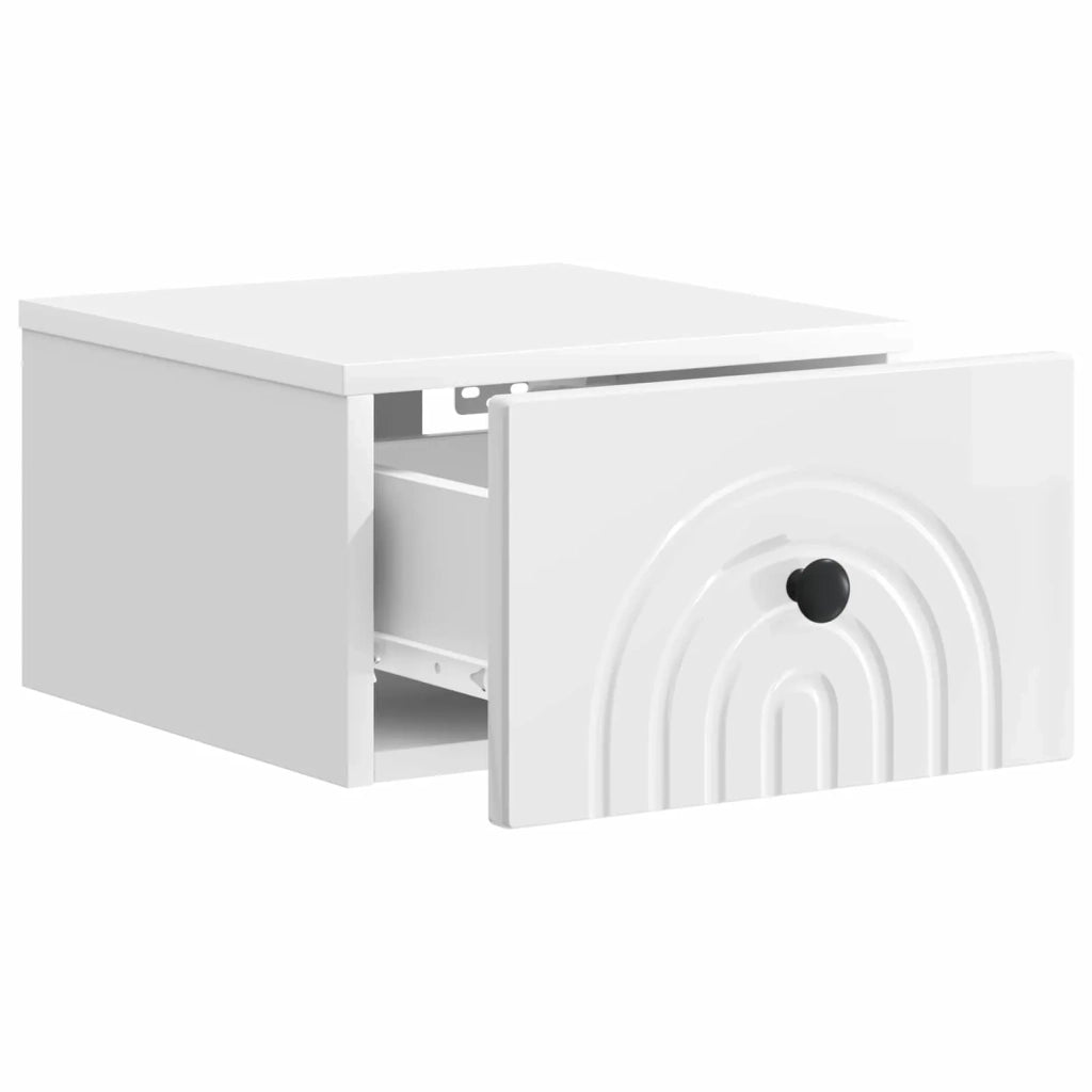 Set di 2 Comodini | Armadio da Notte | Mobiletto da notte a muro Bianco Lucido 33 x 34,5 x 20 cm